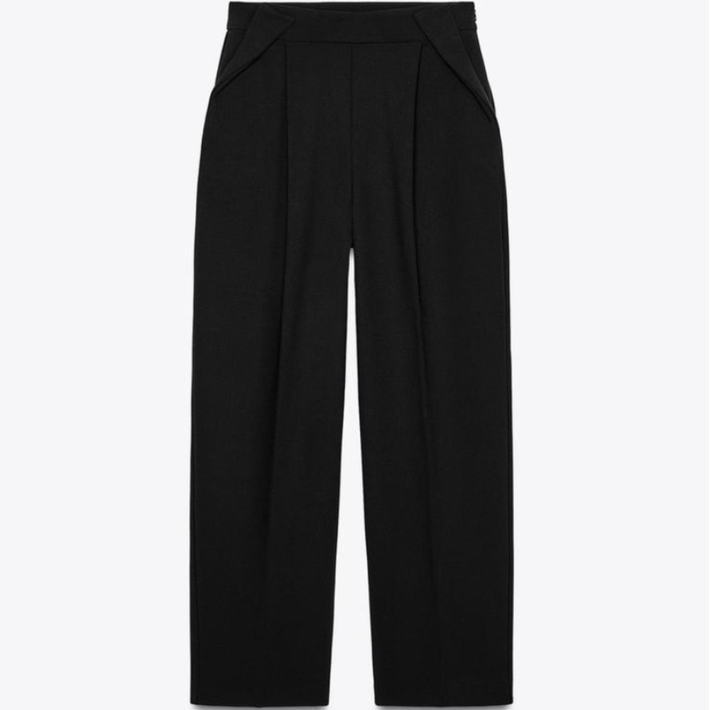 Zara Pleated Wide Leg Black Pants Pocket Detail Size XL NWT